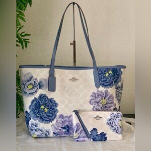 Coach City Tote Bag & Large Wristlet in Signature Canvas with Kaffe Fasset Print
